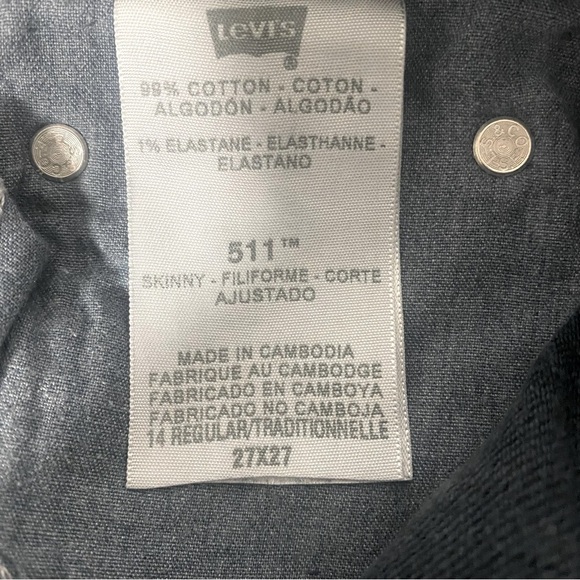 Levis Vintage Red Tab 511 Black Skinny Jean 27x27 14 Regular - Picture 8 of 11